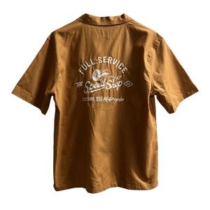 Lark & Owl‎ Boxy Camp Shirt Brown Ripstop Embroidered Speed Shop Size XL Retro